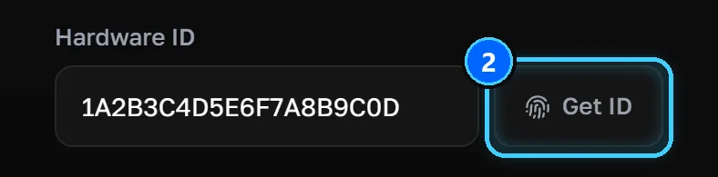 The Hardware ID box on the register page with the Get ID button highlighted